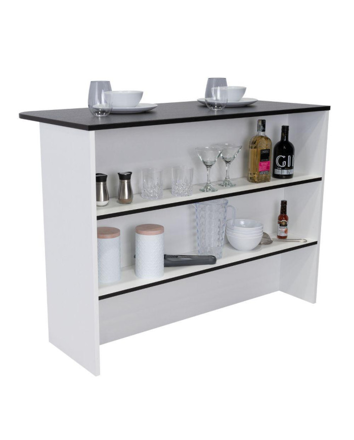 Barra de Cocina Diamante, Wengue y Blanco con Dos Entrepaños