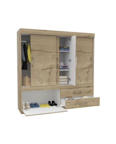 Closet  Astrid, Café Claro y Blanco, con Zapatero Inferior