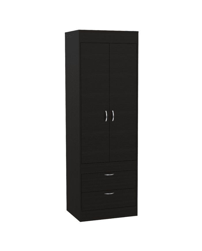 Closet Agata, Wengue, con Dos Cajones y Tubo Cromado Para Colgar Ropa