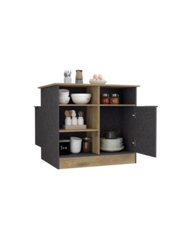 Barra de Cocina Indivar, Piedra y Macadamia, con Dos Puertas y Manijas Metálicas