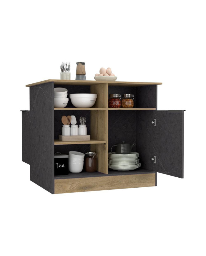 Barra de Cocina Indivar, Piedra y Macadamia, con Dos Puertas y Manijas Metálicas