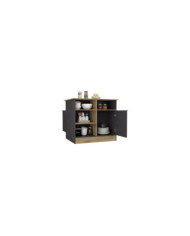 Barra de Cocina Indivar, Piedra y Macadamia, con Dos Puertas y Manijas Metálicas