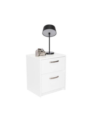 Mesa de Noche Elaxi, Blanco, con Dos Cajones Deslizables