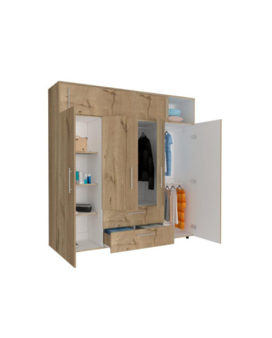 Closet Babel, Café Claro y Blanco, con Cuatro Puertas Abatibles y Cuatro Cajones Multiusos