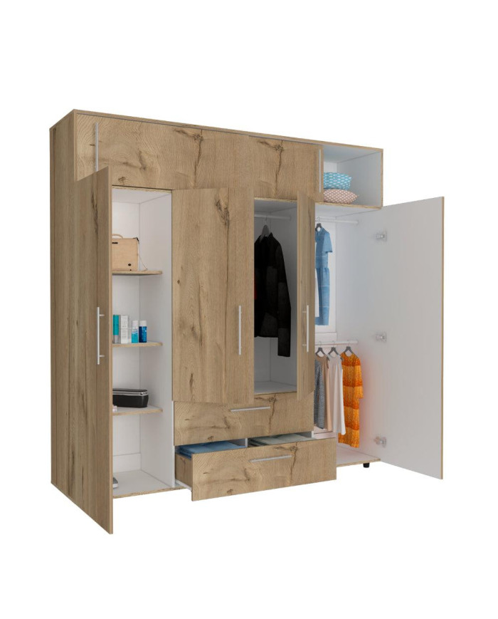 Closet Babel, Café Claro y Blanco, con Cuatro Puertas Abatibles y Cuatro Cajones Multiusos