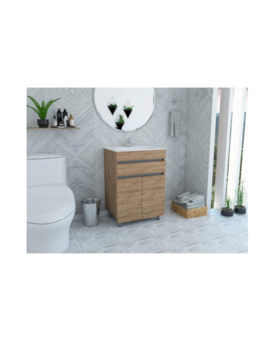 Mueble Lavamanos Aluvy Talla L, Miel y Plata Oscuro, con Gran Capacidad de Almacenamiento Cor