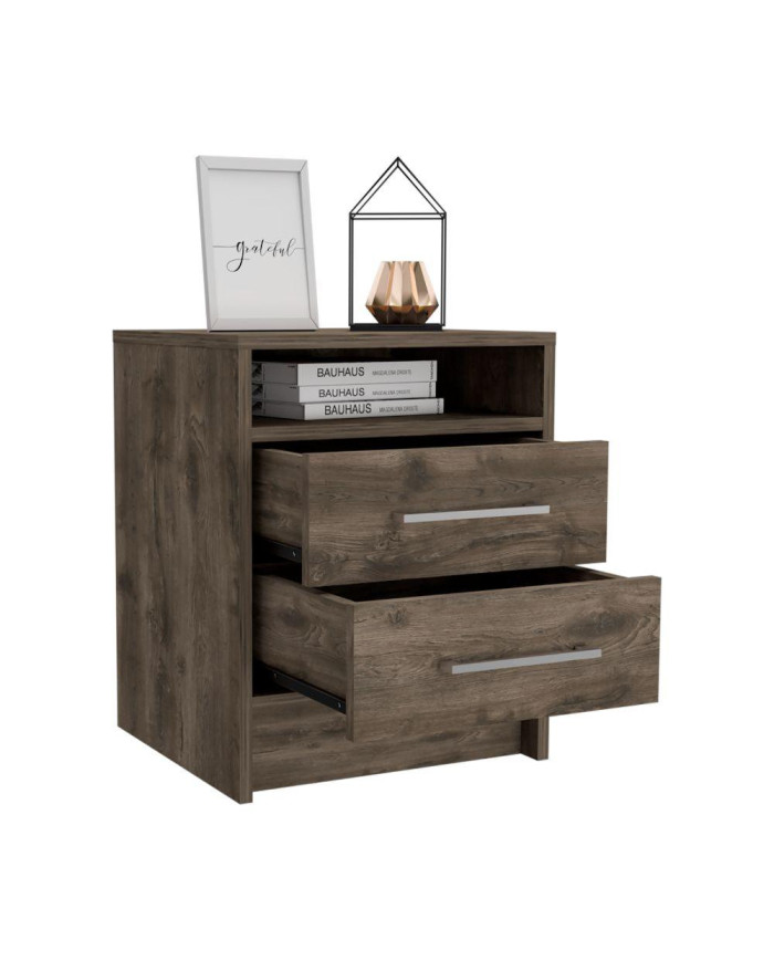 Mesa de Noche Douglas, Nogal, con Un Entrepaño Superior y Dos Cajones Organizadores    ZF