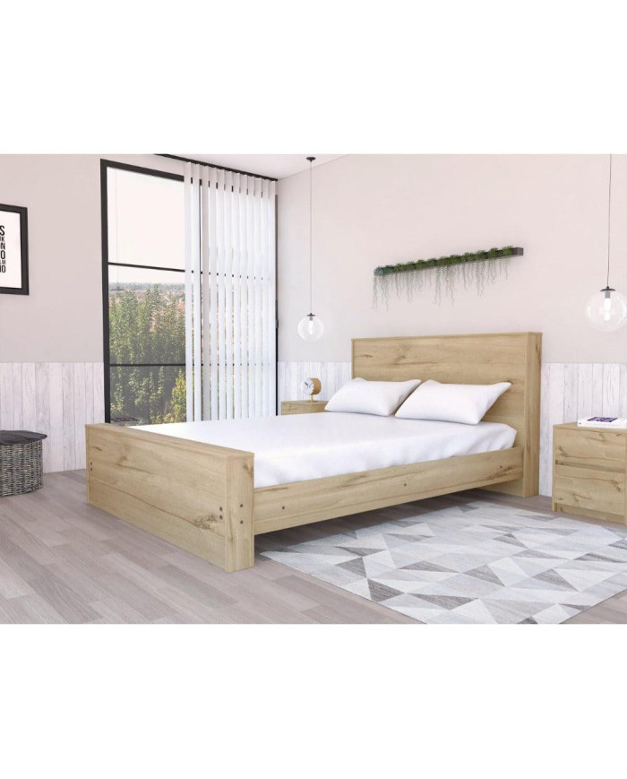 Base Cama Doble Felix, Café Claro, Incluye Tendido de Tablas