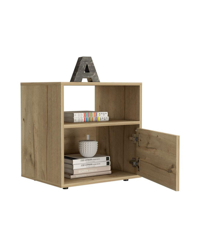 Mesa de Noche Felix, Café Claro, con Una Puerta Abatible