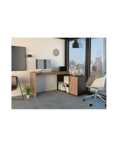 Escritorio En L Moscú, Miel y Wengue, con Un Cajón y Dos Entrepaños