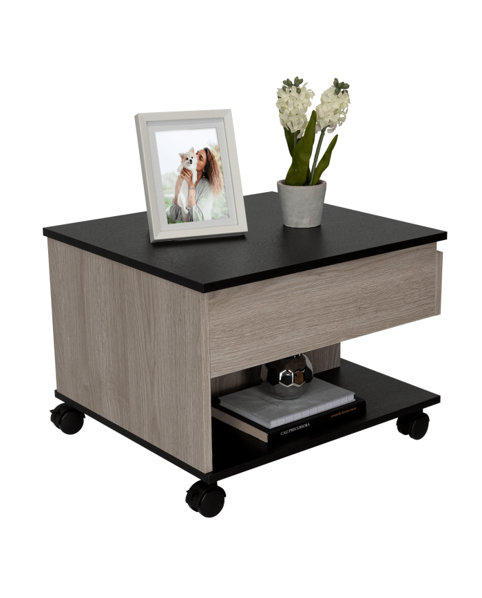 Mesa de Centro Salento, Humo y Wengue, con Un Cajón Interno Multiusos