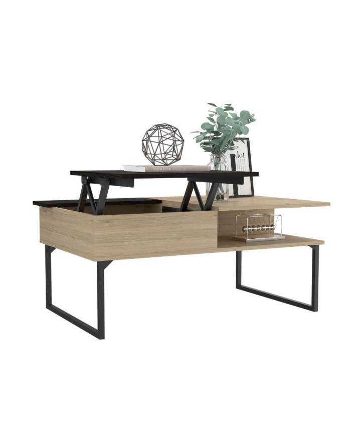 Mesa de Centro Salento, Beige y Wengue, con Patas Metálicas