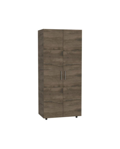 Closet Carlota, Nogal y Blanco, con Un Tubo Cromado y Tres Entrepaños