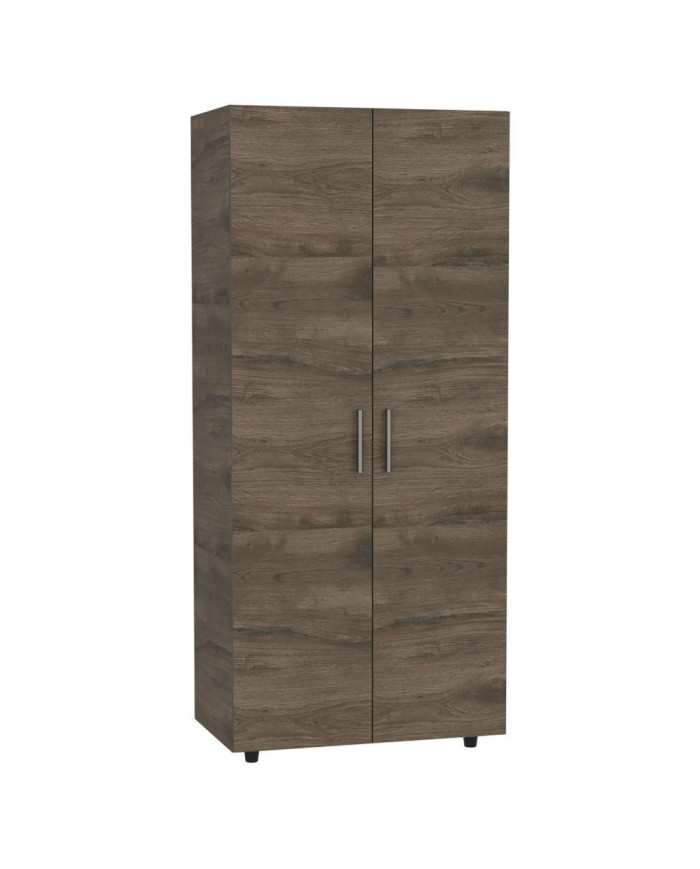 Closet Carlota, Nogal y Blanco, con Un Tubo Cromado y Tres Entrepaños