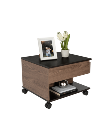 Mesa de Centro Salento, Chocolate y Wengue, con Un Cajón Interno Multiusos