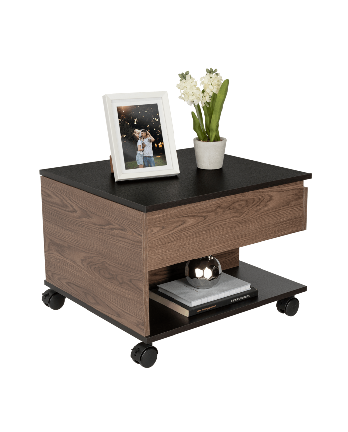 Mesa de Centro Salento, Chocolate y Wengue, con Un Cajón Interno Multiusos