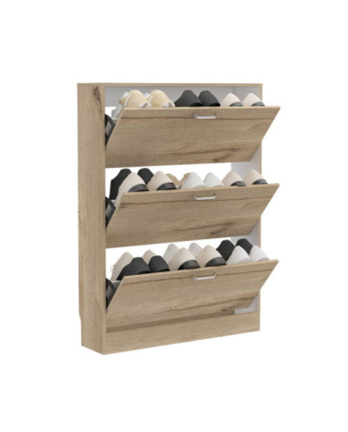 Zapatero Merlín, Café Claro y Blanco, con Tres Puertas Abatibles con Manijas Metálicas