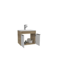Mueble Lavamanos Burco, Café Claro y Blanco, con Espacio Para Ubicar Objetos de Aseo, Incluye Lavamanos Ud