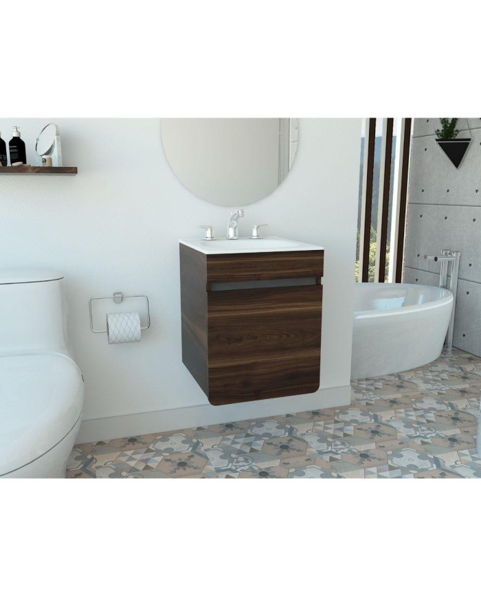 Mueble Lavamanos Aluvy Talla M Elevado, Caoba y Gris, con Gran Capacidad de Almacenamiento 45X45