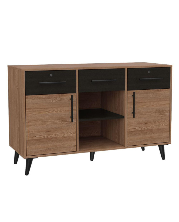 Archivador Peralta, Miel y Wengue, con Tres Cajones y Amplio Espacio de Almacenamiento