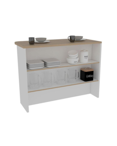 Barra de Cocina Diamante, Blanco y Beige, con Dos Entrepaños