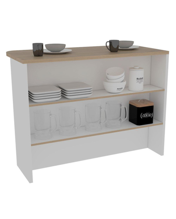 Barra de Cocina Diamante, Blanco y Beige, con Dos Entrepaños
