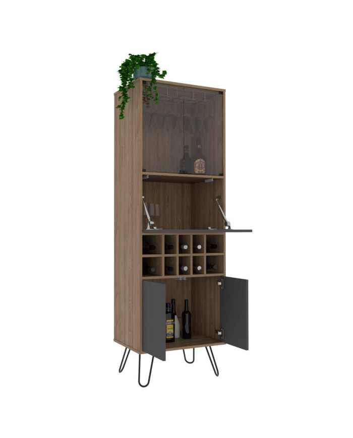 Bar Alto Lara, Miel y Plata Oscuro, con Amplio Espacio Porta Copas y Patas de Acero