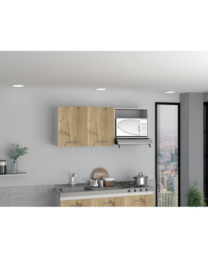 Gabinete Superior Laurent, Blanco Duqueza y Café Claro, Incluye Locero y Dos Puertas Abatibles