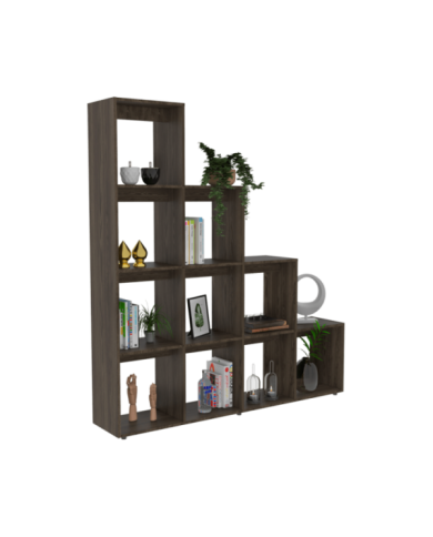 Biblioteca Escalera Ascher, Chocolate, con Variedad de Espacios Para Libros y Artículos Decorativos