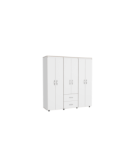 Closet Bariloche Bombay, Blanco Hueso y Café Claro, Variedad de Entrepaños, Seis Puertas Abatibles y Canto Cuero