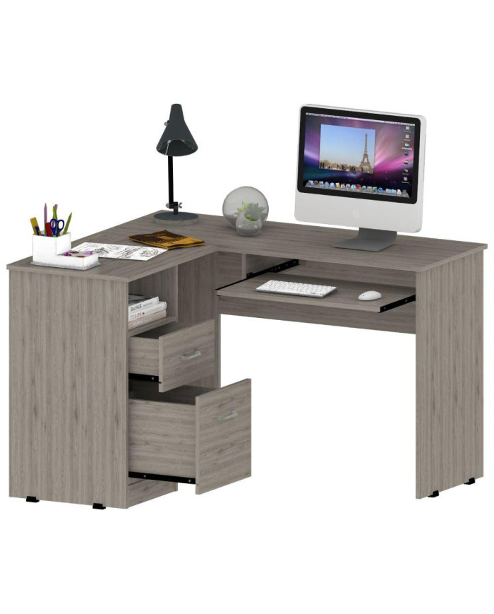 Escritorio En L Dallet, Humo, con Dos Cajones Deslizables