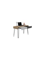 Escritorio Morcy, Café Claro, Blanco y Plata Oscuro, con Dos Cajones