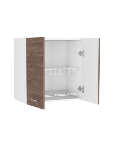 Gabinete Superior Roxana, Castaño y Blanco Duqueza, con Locero y Portavasos