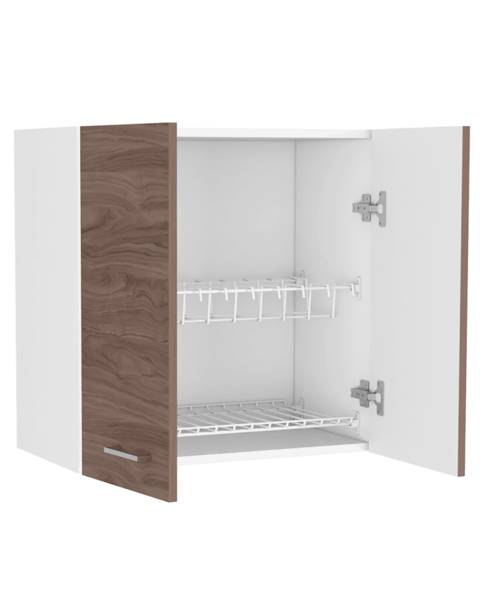 Gabinete Superior Roxana, Castaño y Blanco Duqueza, con Locero y Portavasos