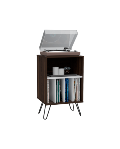 Mueble Auxiliar Lara, Caoba y Blanco, con Patas En Acero y Espacio Para Objetos Decorativos