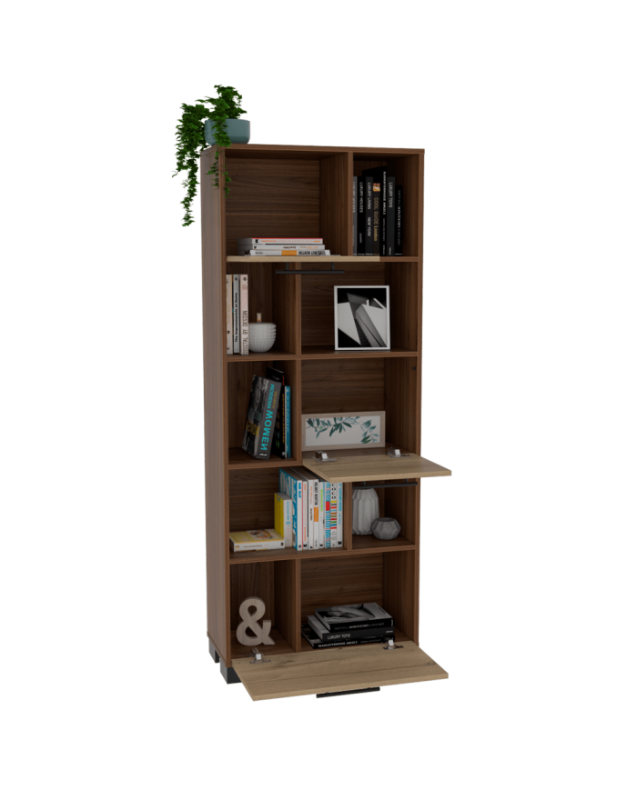 Biblioteca Marsel, Castaño y Café Claro, con Tres Puertas Abatibles y Varios Entrepaños