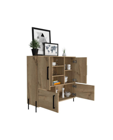 Mesa Auxiliar Roust, Café Claro, con Cuatro Puertas y Amplio Espacio de Almacenamiento