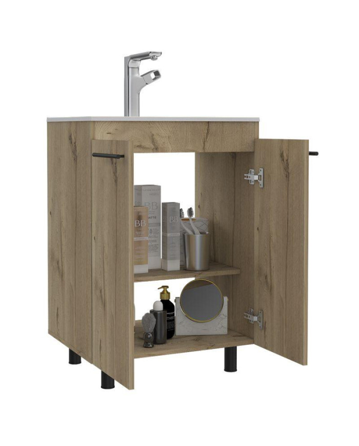 Mueble Lavamanos Anney, Café Claro, con Dos Puertas y Un Entrepaño 60 Incluye Lavamanos