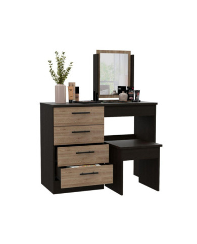 Mueble Tocador Wesley, Wengue y Miel, con Cuatro Cajones Para Ubicar Maquillaje