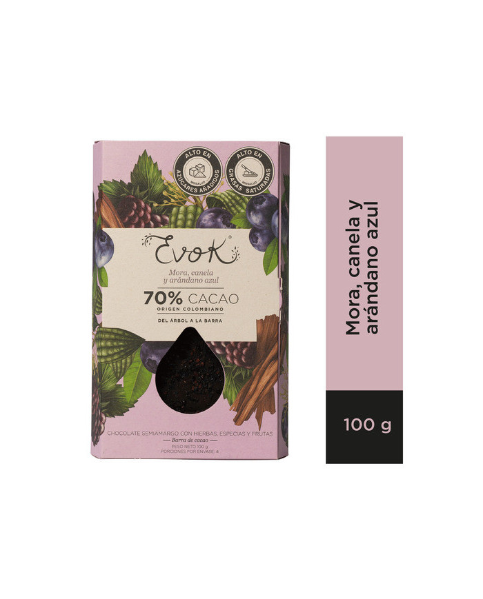 Choc Barra V 70% Mora, Canela,Arand 100G