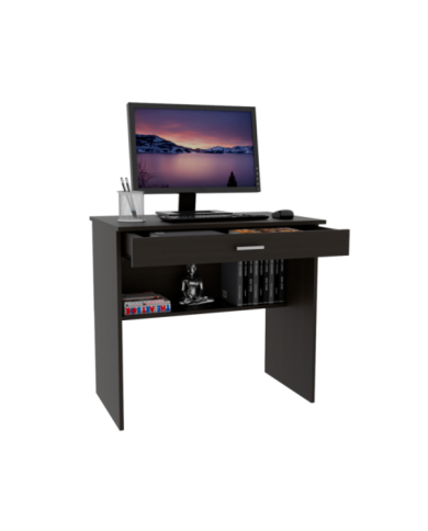 Escritorio Taira, Wengue, con Un Amplio Cajón Deslizable y Espacio Para Artículos de Estudio