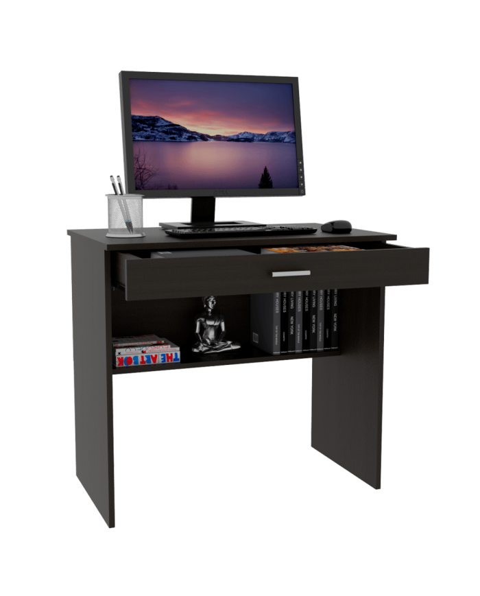 Escritorio Taira, Wengue, con Un Amplio Cajón Deslizable y Espacio Para Artículos de Estudio