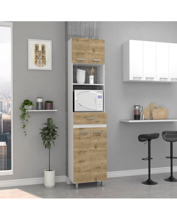 Módulo Microondas Eris, Macadamia y Blanco Duqueza, con Cuatro Puertas Batientes