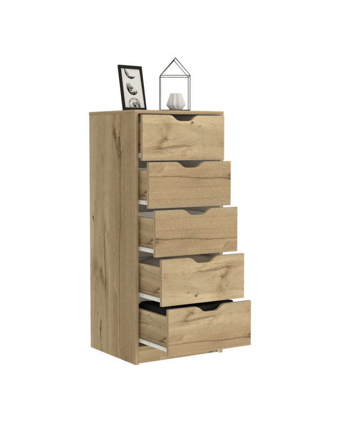 Organizador Brasilia, Café Claro y Blanco Duqueza, con cinco cajones multiusos deslizables.