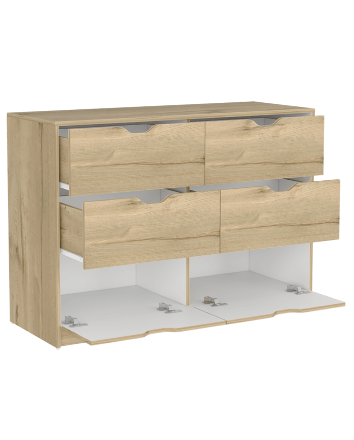 Organizador Brasilia, Café Claro y Blanco Duqueza, con cuatro cajones multiusos deslizables