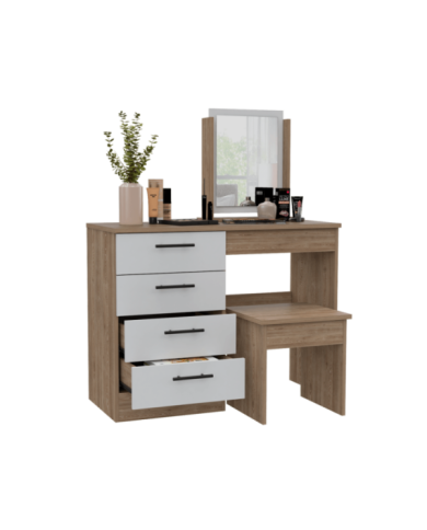 Mueble Tocador Wesley, Miel y Blanco, Cuatro Cajones Para Ubicar Maquillaje