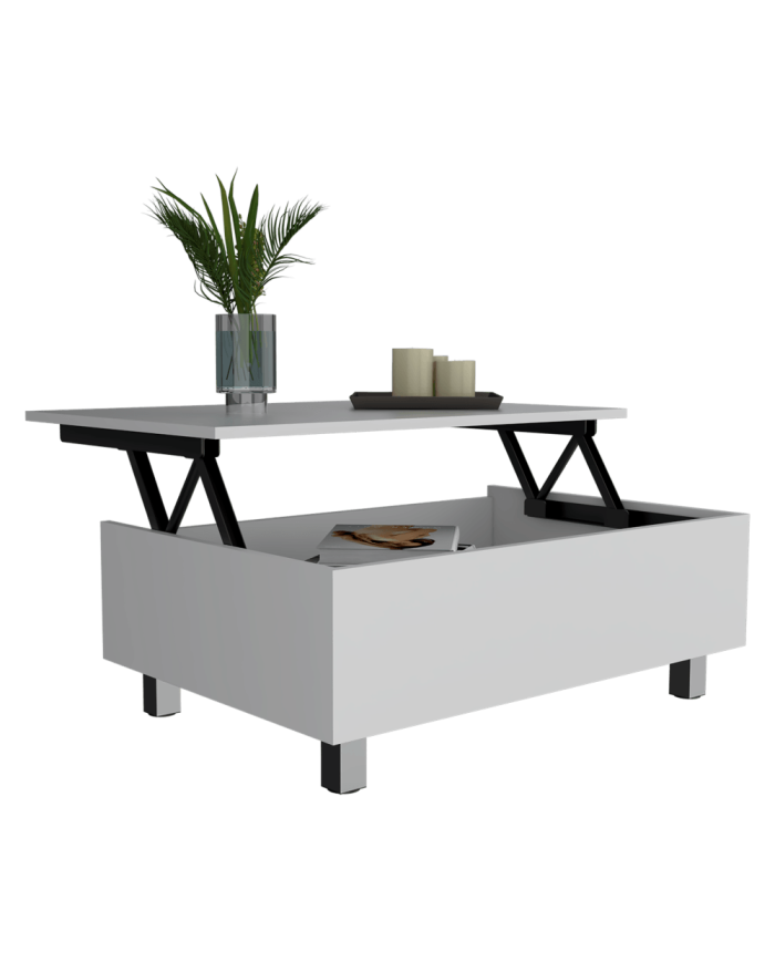 Mesa de Centro Albar, Blanco Perla, con Entrepaño Extensible  ZF