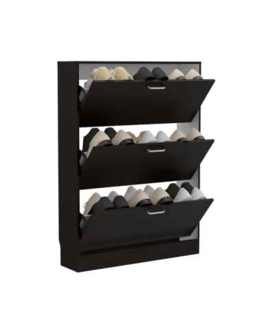 Zapatero Merlín, Wengue y Blanco, con Tres Puertas Abatibles con Manijas Metálicas