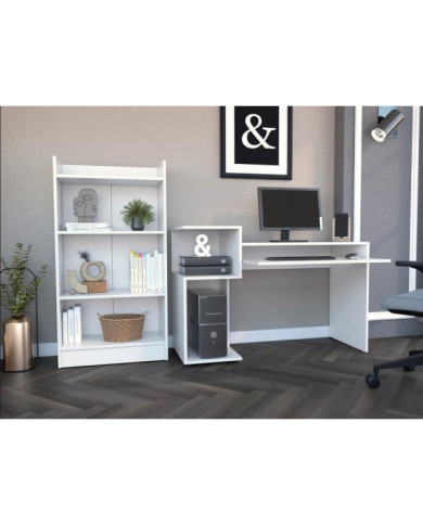 Combo Para Oficina Izan, Blanco, Incluye Escritorio y Biblioteca