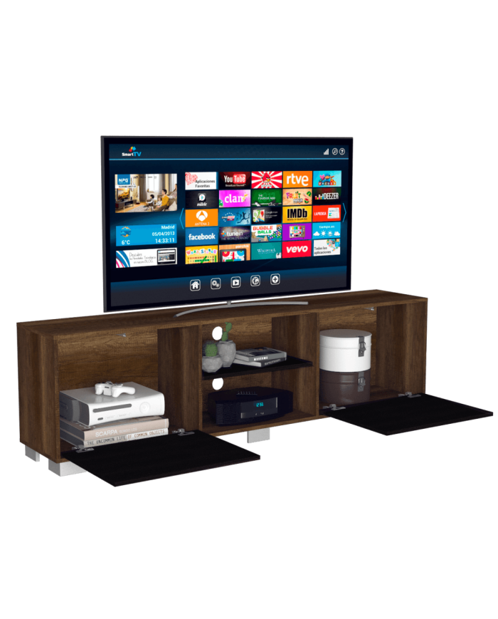 Mesa Para Tv Clasic, Cobre y Wengue, con Dos Puertas Batientes